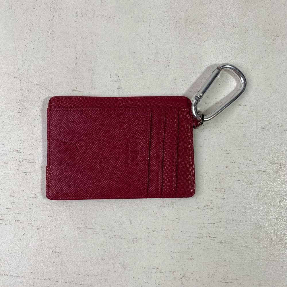 Minimalistic Slim Card Holder Keychain Wallet Berry Red ID Window Carabiner Clip